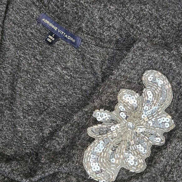 ADRIENNE VITTADINI - Pullover gray wrap sweater with front sequin detail - Picture 9 of 9